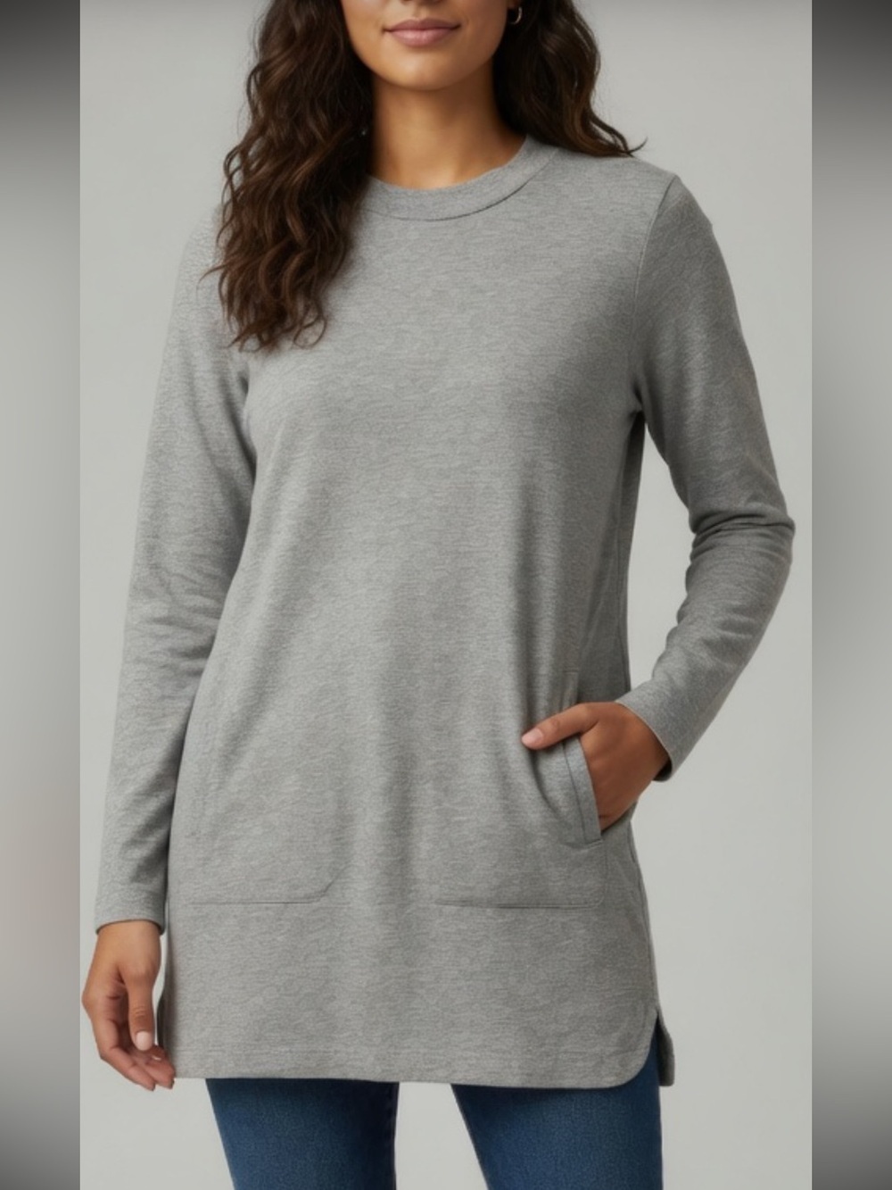 PureJill Gray Pima Cotton Tunic Top Pocket Relaxed Minimalist XS